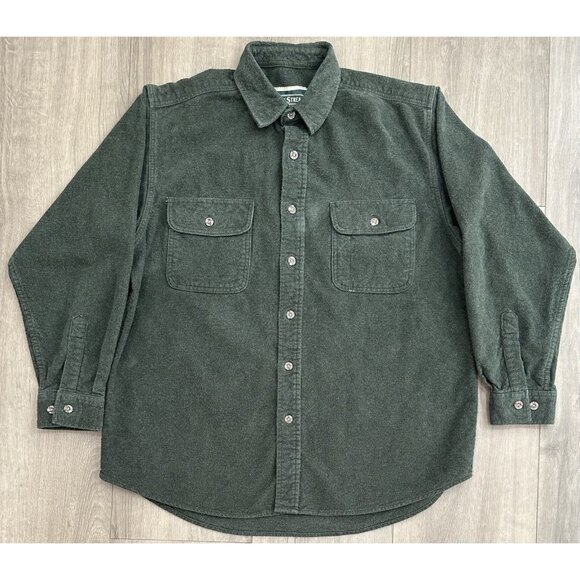 Field & Stream Button Down Flannel Shirt L Green Field & Stream Tag Mens. Heavy - Picture 1 of 5